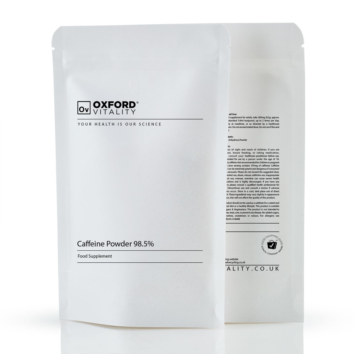 Caffeine Powder - CAUTION: HIGH CAFFEINE CONTENT. Not recommended for children or pregnant or breast-feeding women.