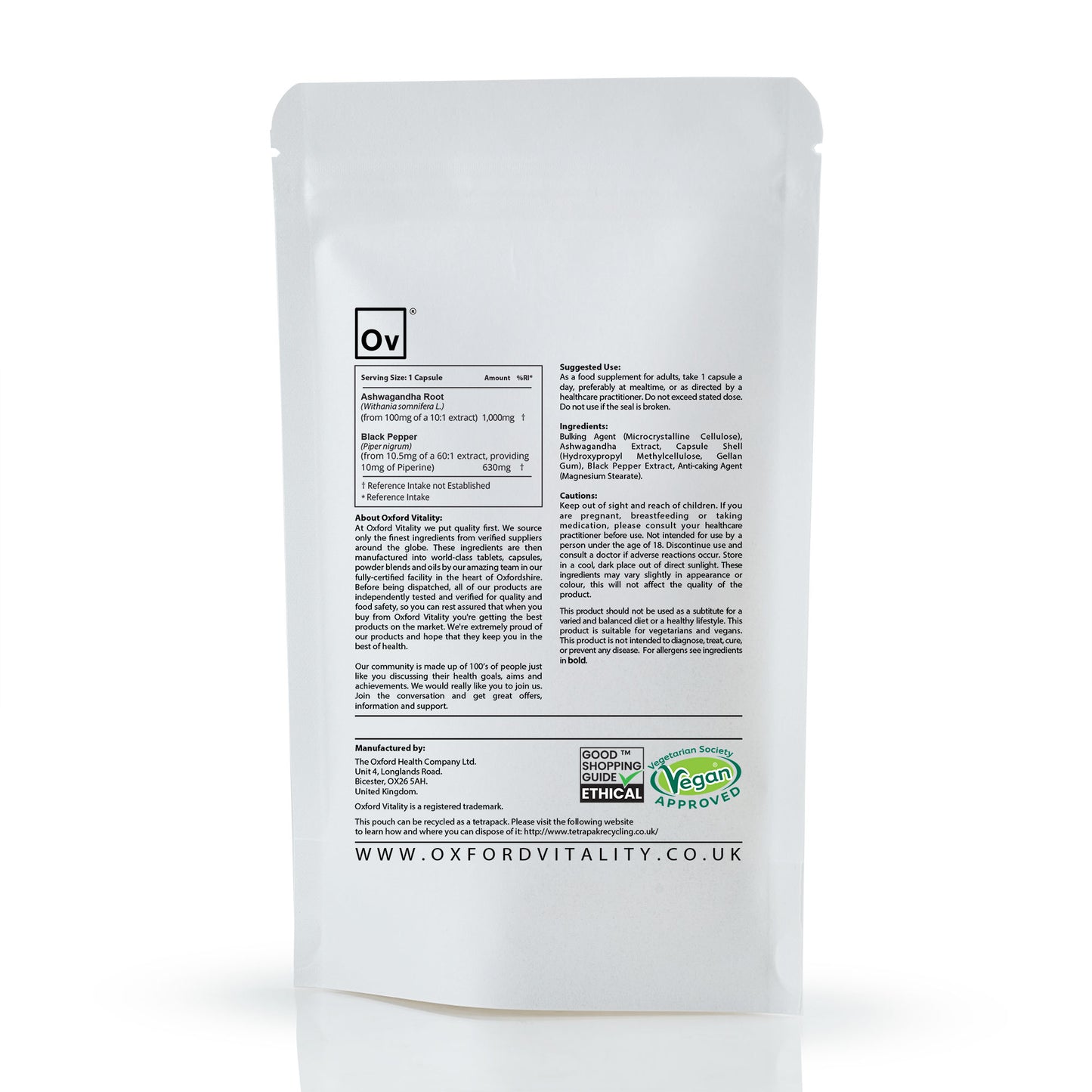 Ashwagandha 1,000mg and Black Pepper 630mg Capsules
