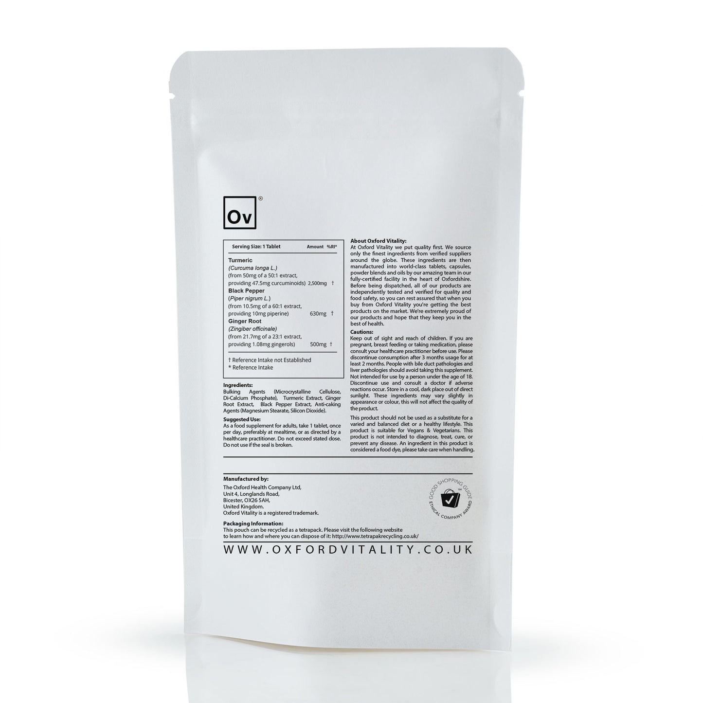 Turmeric 2,500mg, Black Pepper 630mg and Ginger 500mg