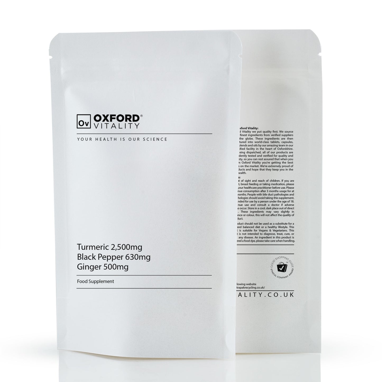Turmeric 2,500mg, Black Pepper 630mg and Ginger 500mg