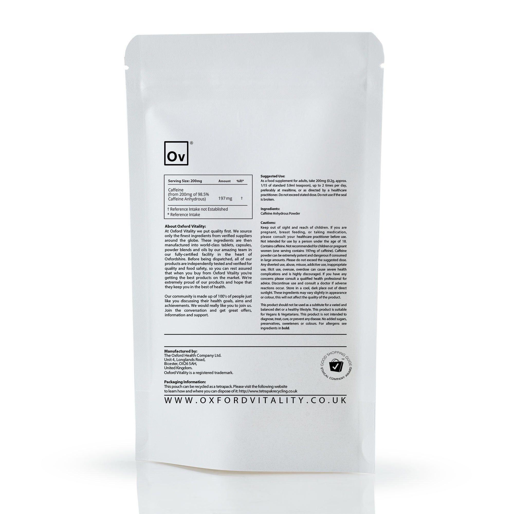 Caffeine In Pure Form Caffeine Powder | Buy Pure Caffeine Powder | Oxford Vitality