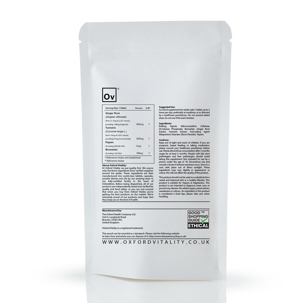 Ginger Root, Turmeric, Papain & Bromelain Tablets Oxford Vitality