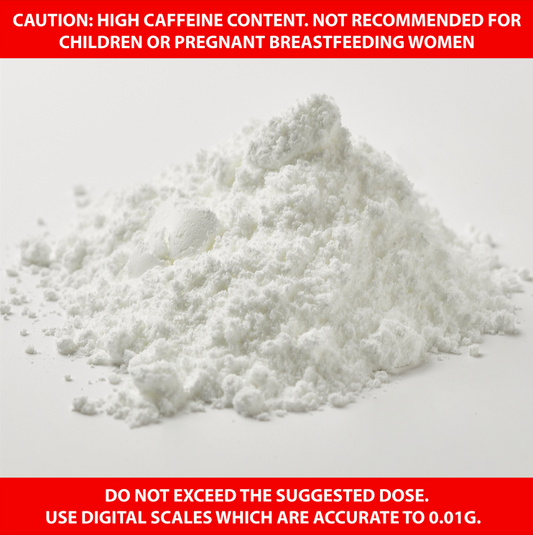 Caffeine Powder - CAUTION: HIGH CAFFEINE CONTENT. Not recommended for children or pregnant or breast-feeding women.