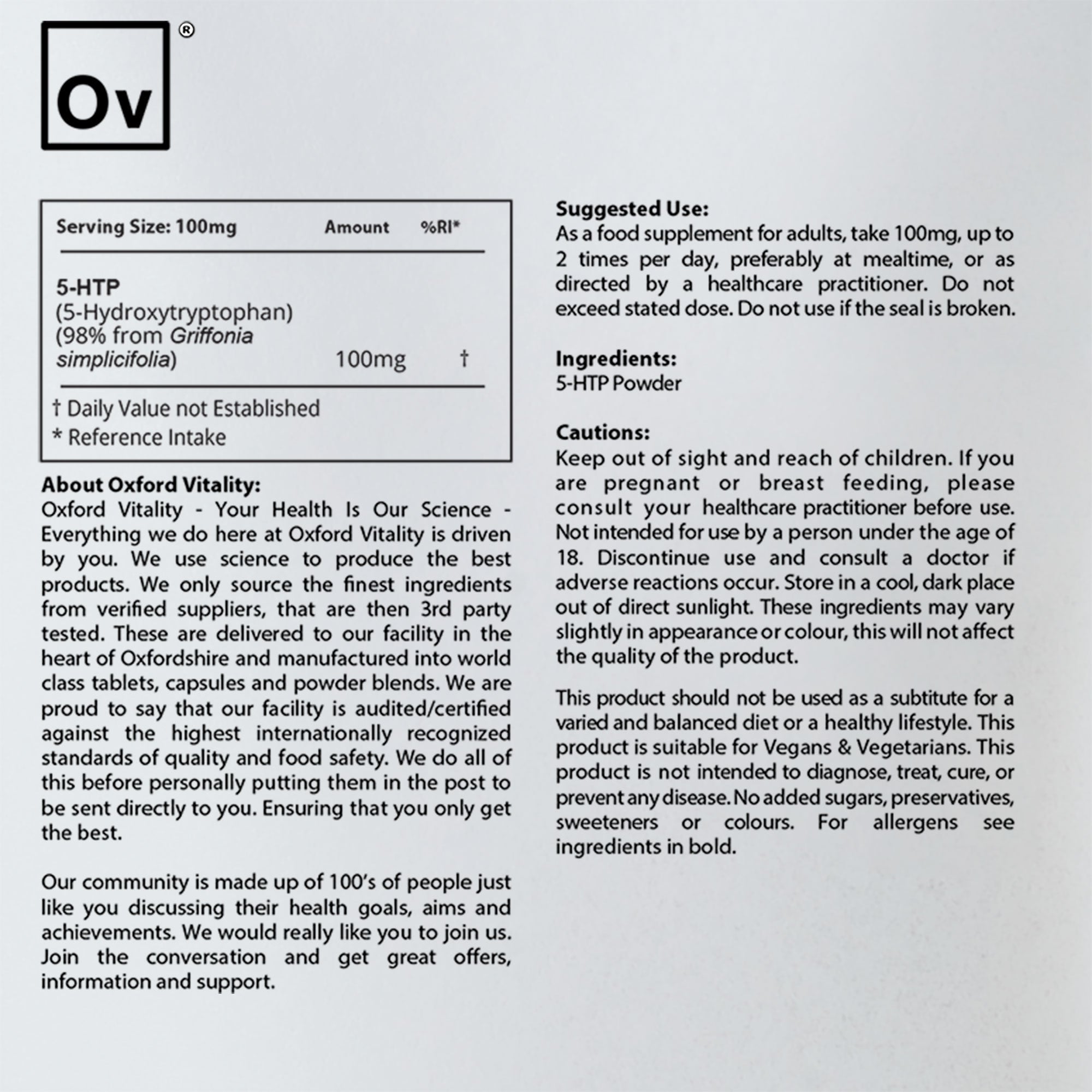 Htp Powder 5-HTP Powder | 99.5% Pure | 5-Hydroxytryptophan | Oxford Vitality