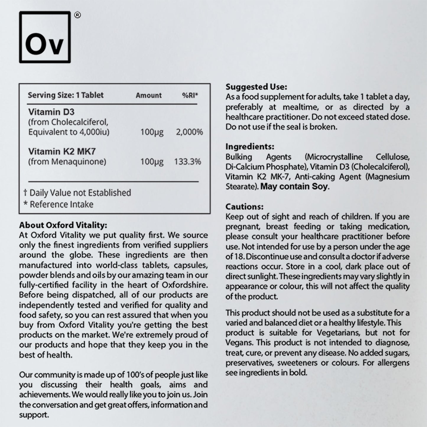 Vitamin D3 + K2 MK7 Tablets