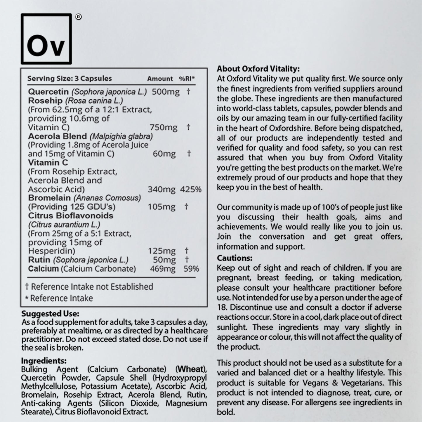 Quercetin Capsules with Vitamin C, Rutin, Bromelain, Calcuim and Citrus Bioflavonoids