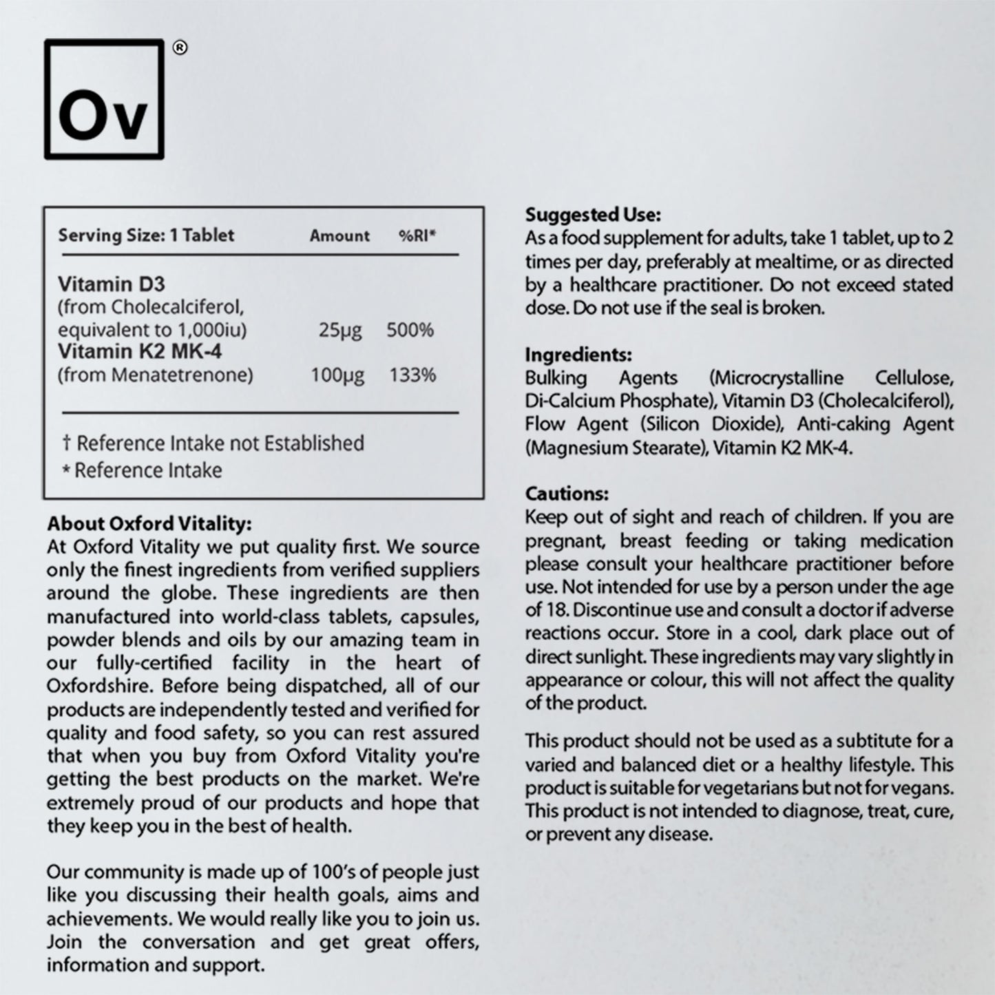 Vitamin D3 & K2 MK4 Tablets