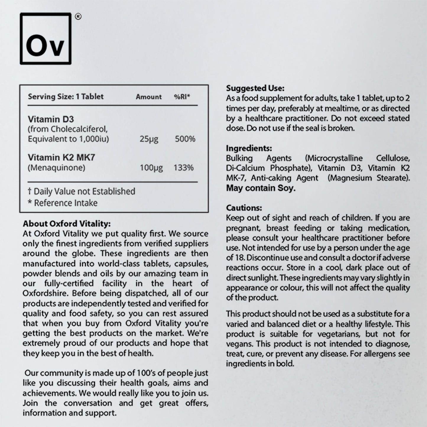 Vitamin D3 + K2 MK7 Tablets