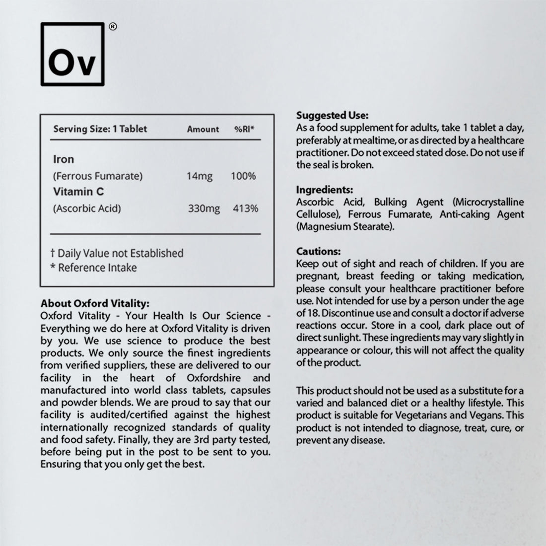 Iron + Vitamin C Tablets Oxford Vitality